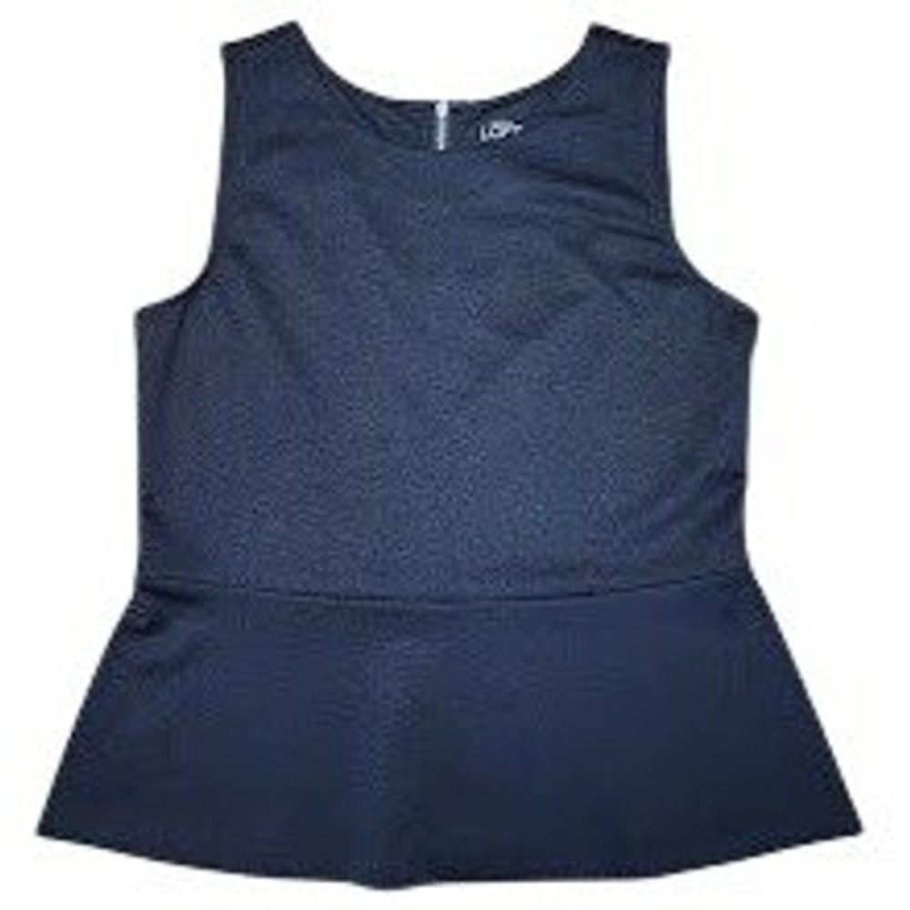 Ann Taylor LOFT Navy Blue Peplum Top Sleeveless Textured Back Zip Size Med A60